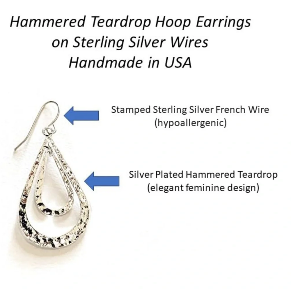 Sterling Wire Hammered Hoop Earrings - Picture 5 of 5